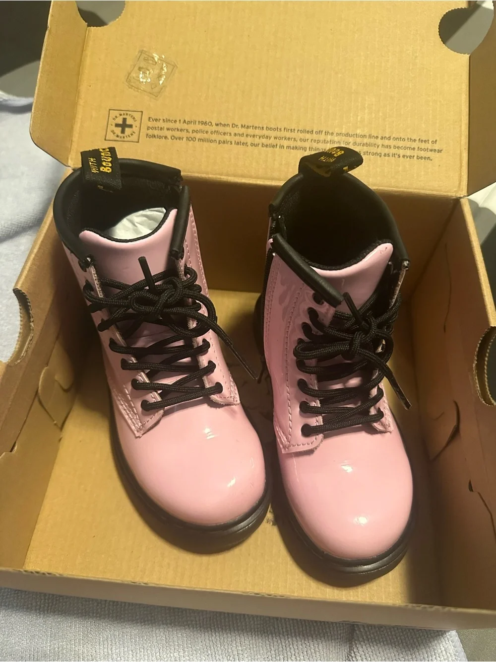 Dr. Martens Kids Pink Patent Lace-Up Boots